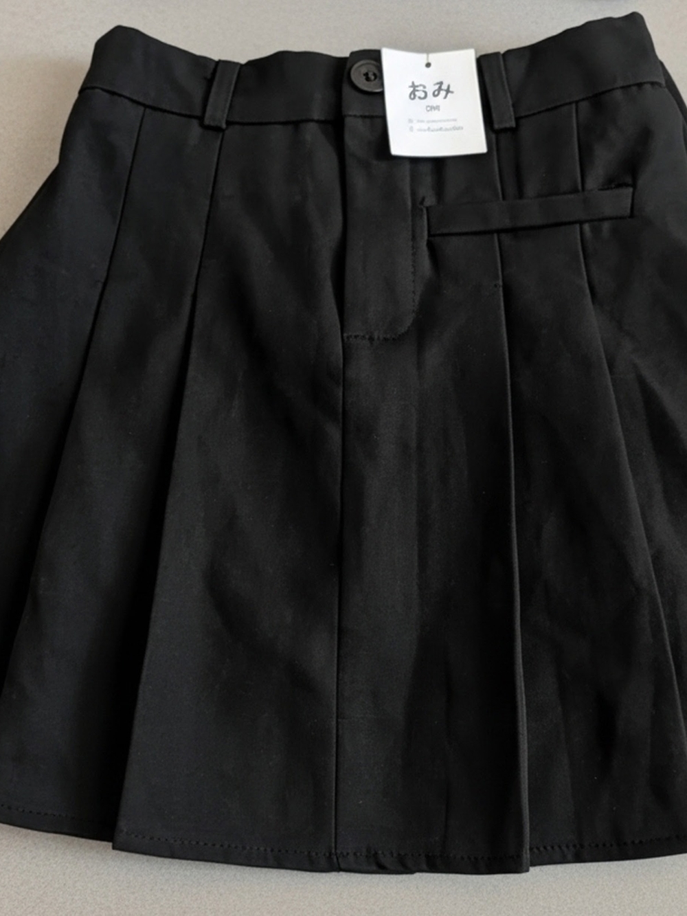 Black Pleated Mini Skort with Front Tab Detail